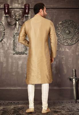 Beige dupion art silk  kurta with pattern work and 8 button churidar 2