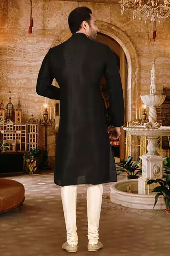 Black dupion art silk  kurta with pattern work and 8 button churidar