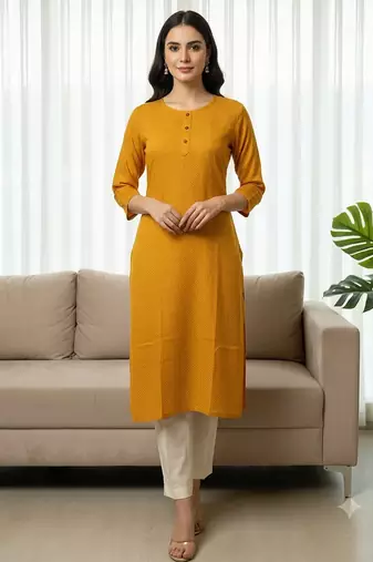 Saka Designs Mustrad Yellow Printed Cotton Kurti