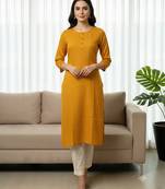 Mustrad yellow printed cotton kurti