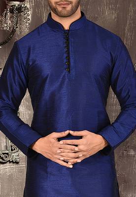 Royal blue dupion art silk  kurta with pattern work and 8 button churidar 1