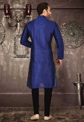 Royal blue dupion art silk  kurta with pattern work and 8 button churidar 2