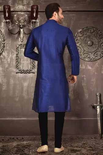 Royal blue dupion art silk  kurta with pattern work and 8 button churidar