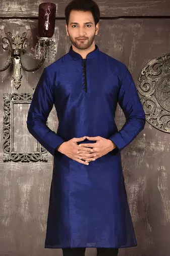 Royal blue dupion art silk  kurta with pattern work and 8 button churidar