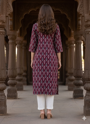 Saka Designs Dark Burgundy Printed Cotton Kurti 2