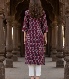 Dark burgundy printed cotton kurti