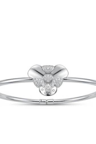 925 Sterling Silver Floral Bangle Bracelet for Women | Cubic Zirconia Flower Bracelet Jewelry