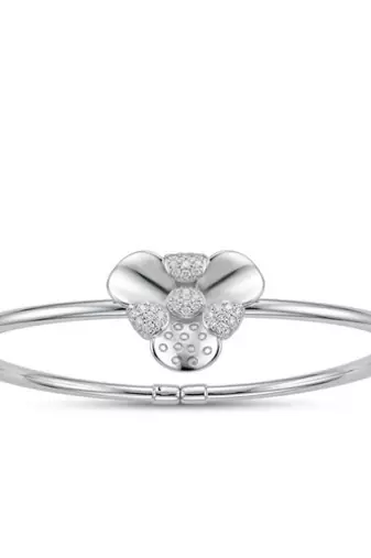925 Sterling Silver Floral Bangle Bracelet for Women | Cubic Zirconia Flower Bracelet Jewelry