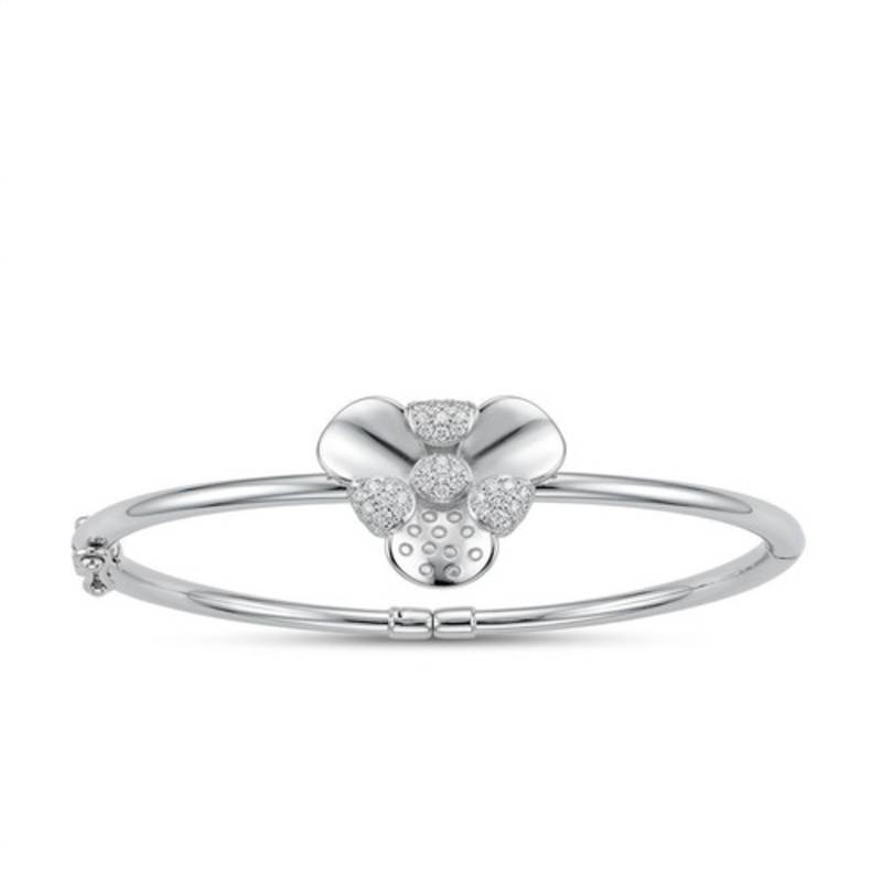 925 Sterling Silver Floral Bangle Bracelet for Women | Cubic Zirconia Flower Bracelet Jewelry