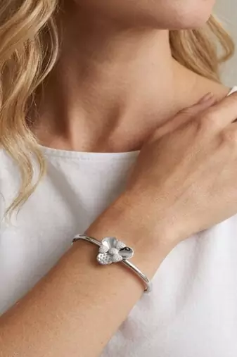 925 Sterling Silver Floral Bangle Bracelet for Women | Cubic Zirconia Flower Bracelet Jewelry