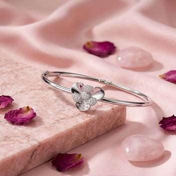 925 Sterling Silver Floral Bangle Bracelet for Women | Cubic Zirconia Flower Bracelet Jewelry 3