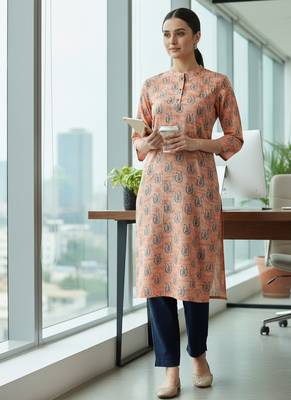 Saka Designs Peach Printed Cotton Kurti 1