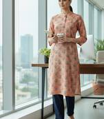 Peach printed cotton kurti