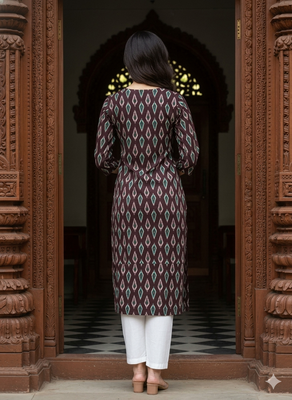 Saka Designs Dark Brown Printed Cotton Kurti 2