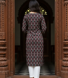 Dark brown printed cotton kurti