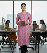 Pink printed cotton kurti
