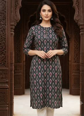 Saka Designs Dark Grey Printed Cotton Kurti 1
