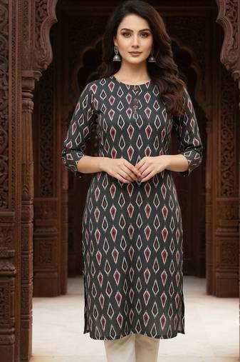 Dark grey printed cotton kurti