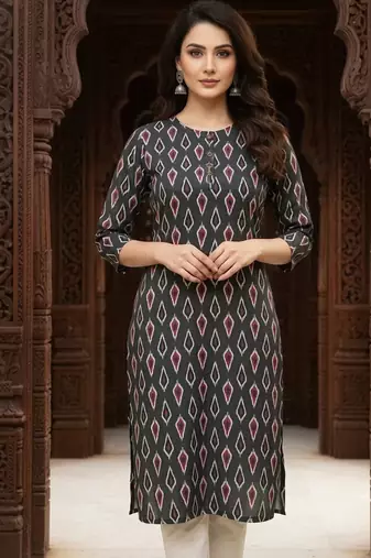 Saka Designs Dark Grey Printed Cotton Kurti