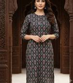 Dark grey printed cotton kurti