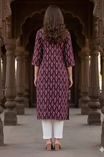 Saka Designs Dark Burgundy Printed Cotton Kurti
