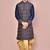 Navy blue dupion art silk kurta with computerised embroidery machine work churidar