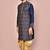 Navy blue dupion art silk kurta with computerised embroidery machine work churidar