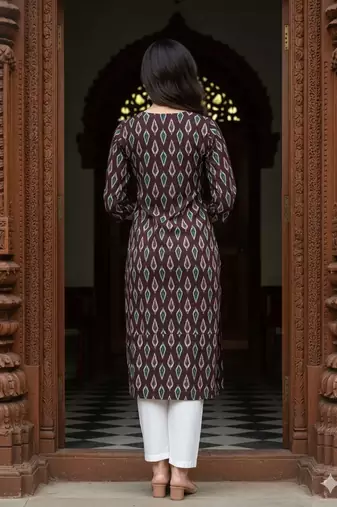 Saka Designs Dark Brown Printed Cotton Kurti