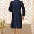 Navy blue dupion art silk kurta with computerised embroidery machine work churidar