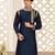 Navy blue dupion art silk kurta with computerised embroidery machine work churidar