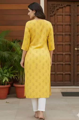 Saka Designs Yellow Printed Cotton Kurti