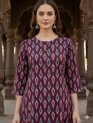 Saka Designs Dark Burgundy Printed Cotton Kurti 4