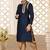 Navy blue dupion art silk kurta with computerised embroidery machine work churidar