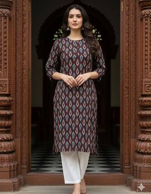 Saka Designs Dark Brown Printed Cotton Kurti 1