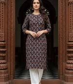 Dark brown printed cotton kurti