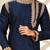 Navy blue dupion art silk kurta with computerised embroidery machine work churidar
