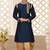 Navy blue dupion art silk kurta with computerised embroidery machine work churidar