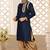 Navy blue dupion art silk kurta with computerised embroidery machine work churidar