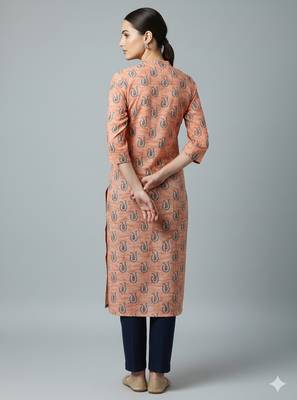 Saka Designs Peach Printed Cotton Kurti 2
