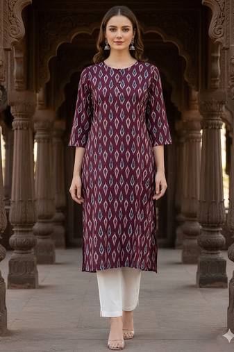 Dark burgundy printed cotton kurti