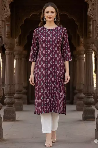 Saka Designs Dark Burgundy Printed Cotton Kurti