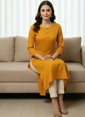 Saka Designs Mustrad Yellow Printed Cotton Kurti 3