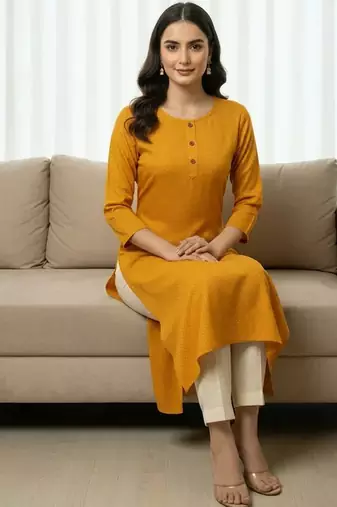 Saka Designs Mustrad Yellow Printed Cotton Kurti