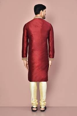 Mahroon dupion art silk kurta with computerised embroidery machine work churidar 4