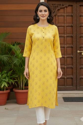 Saka Designs Yellow Printed Cotton Kurti