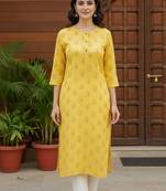 Yellow printed cotton kurti