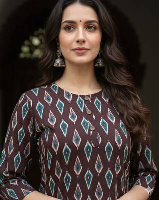 Saka Designs Dark Brown Printed Cotton Kurti 4