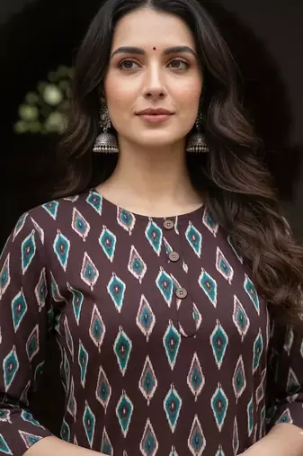 Saka Designs Dark Brown Printed Cotton Kurti