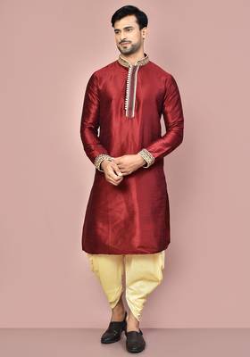 Mahroon dupion art silk kurta with computerised embroidery machine work churidar 1
