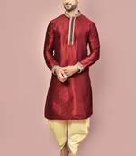 Mahroon dupion art silk kurta with computerised embroidery machine work churidar
